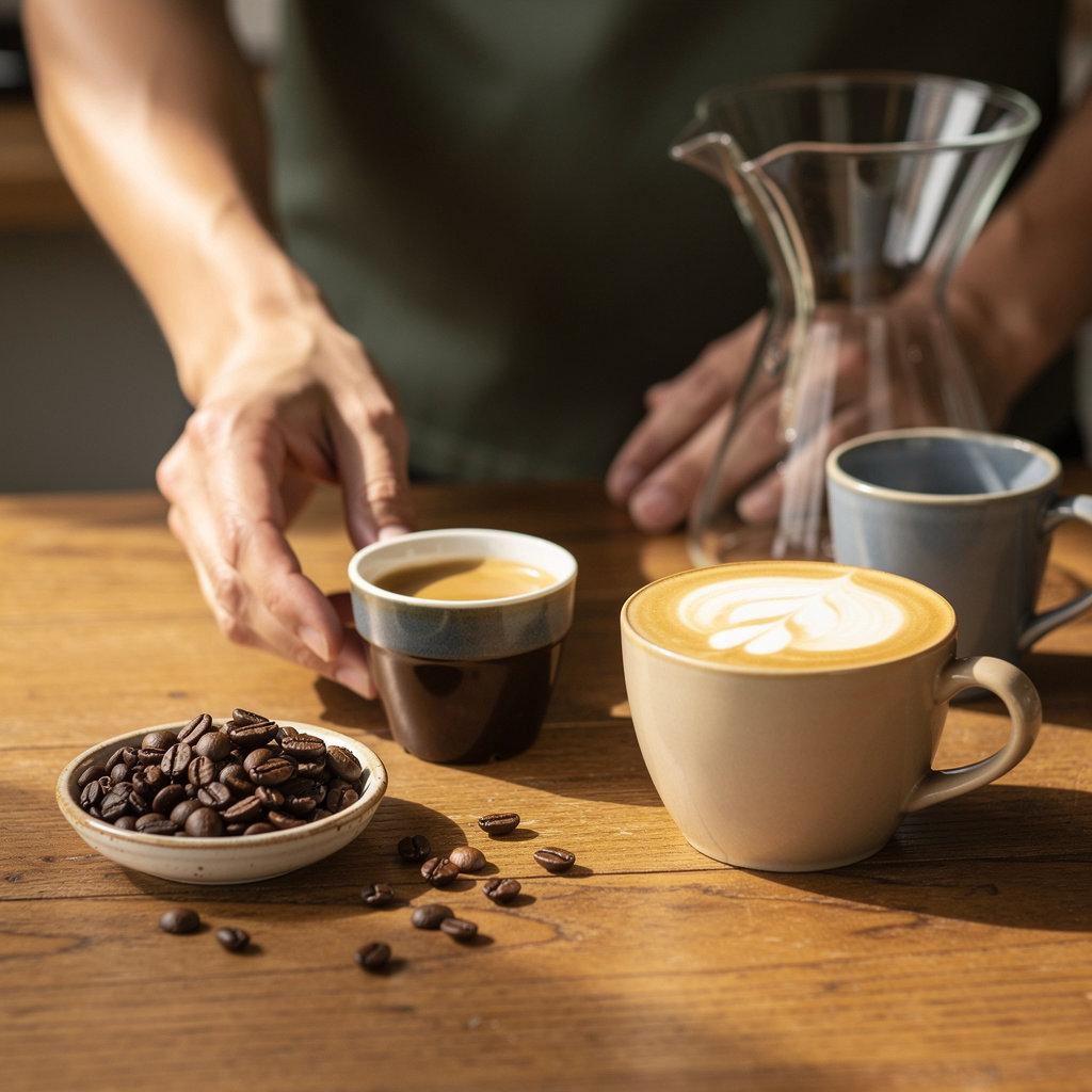 Bean & Barrel Portland coffee menu featuring a selection of specialty coffees and pastries